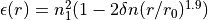 \epsilon(r)=n_1^2(1-2\delta n(r/r_0)^{1.9})