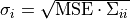 \sigma_i = \sqrt{\text{MSE}\cdot \Sigma_{ii}}