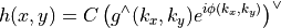 \begin{eqnarray*}
h(x,y) = C \left( g^{\wedge}(k_x, k_y) e^{i \phi(k_x, k_y)} \right)^{\vee}
\end{eqnarray*}
