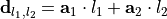 \pvec{d}_{l_1, l_2}=\pvec{a}_1\cdot l_1 + \pvec{a}_2 \cdot l_2